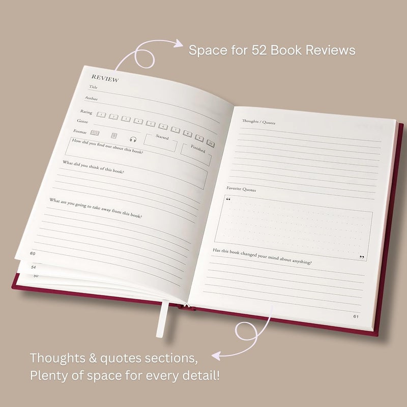 Paperell Reading Journal - 52 Reviews - Book Journal Gift for Book Lovers - Review, Log & Track Your Reading - Avid Readers Accessories - Linen Hardcover - Burgundy - Image 2